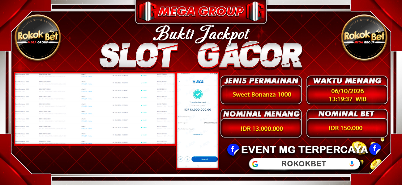 Bukti JP situs Rokokbet hari Selasa, 06 Oktober 2026